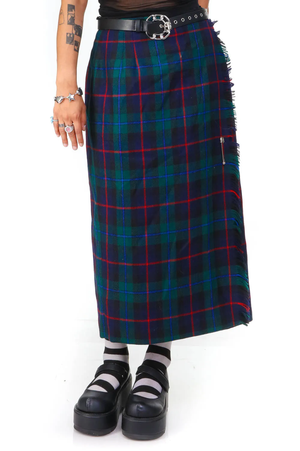 Vintage 80's Grunge Plaid Wool Maxi Skirt - L/XL sold by Tunnel Vision