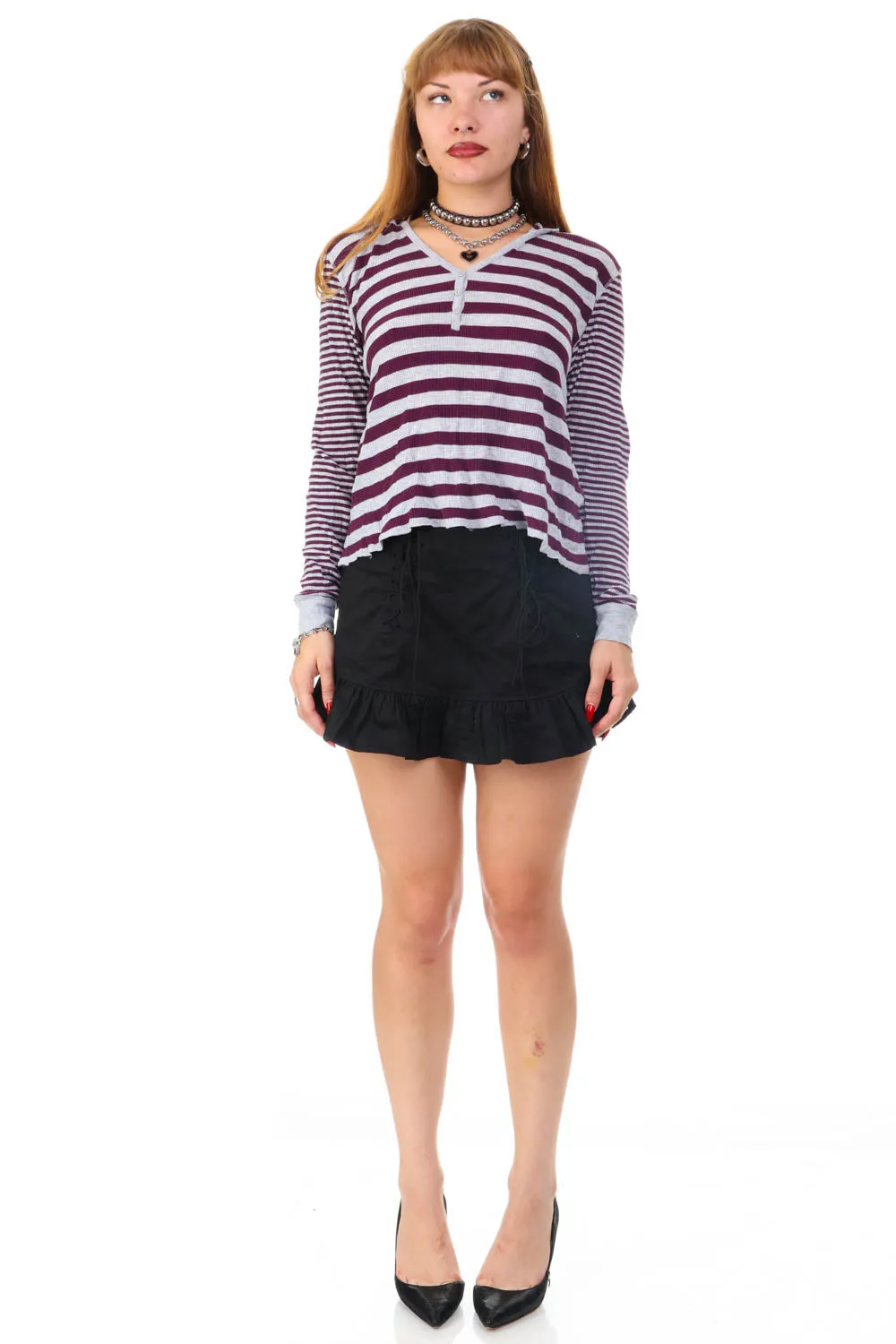 Vintage Y2K Striped Hooded Long-Sleeve Thermal - OSFM sold by Tunnel Vision product image thumbnail 2