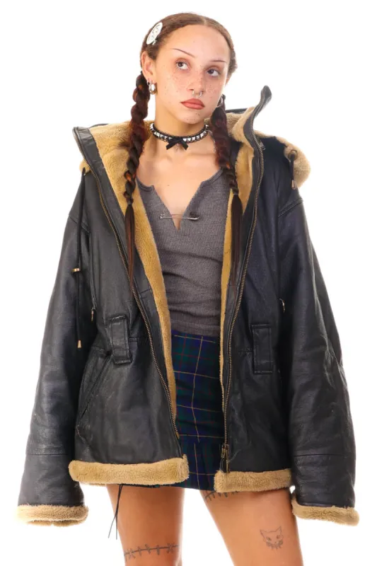 Vintage 80's Wilda Heavy Duty Black Leather Hooded Jacket - S/M sold by Tunnel Vision