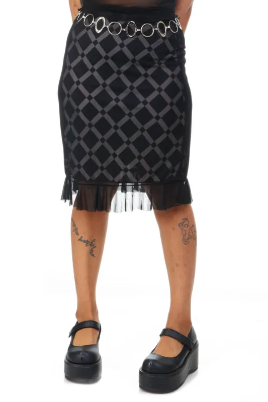 Vintage 90's Black Diamond Mesh layered Skirt - L sold by Tunnel Vision