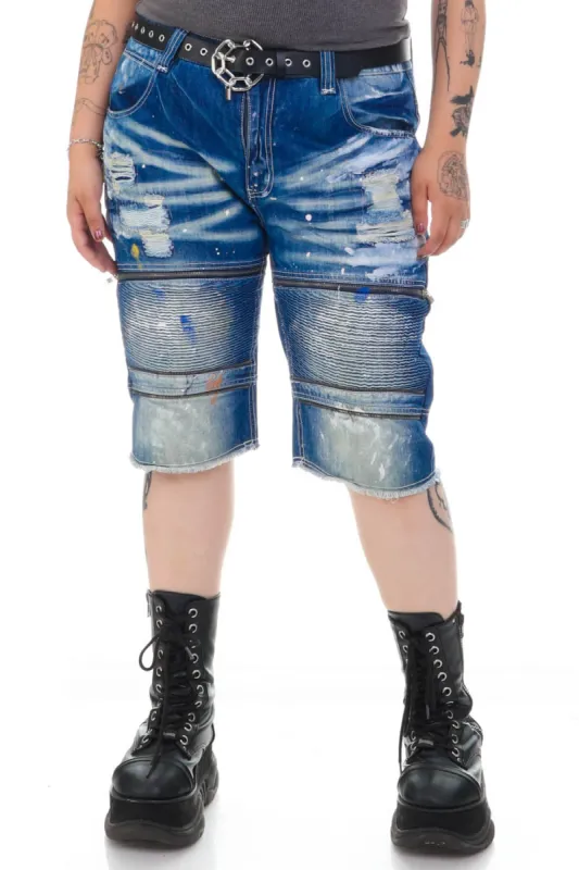 Vintage Y2K Zipper Paint Splatter Distressed Denim Shorts - XL/2X sold by Tunnel Vision