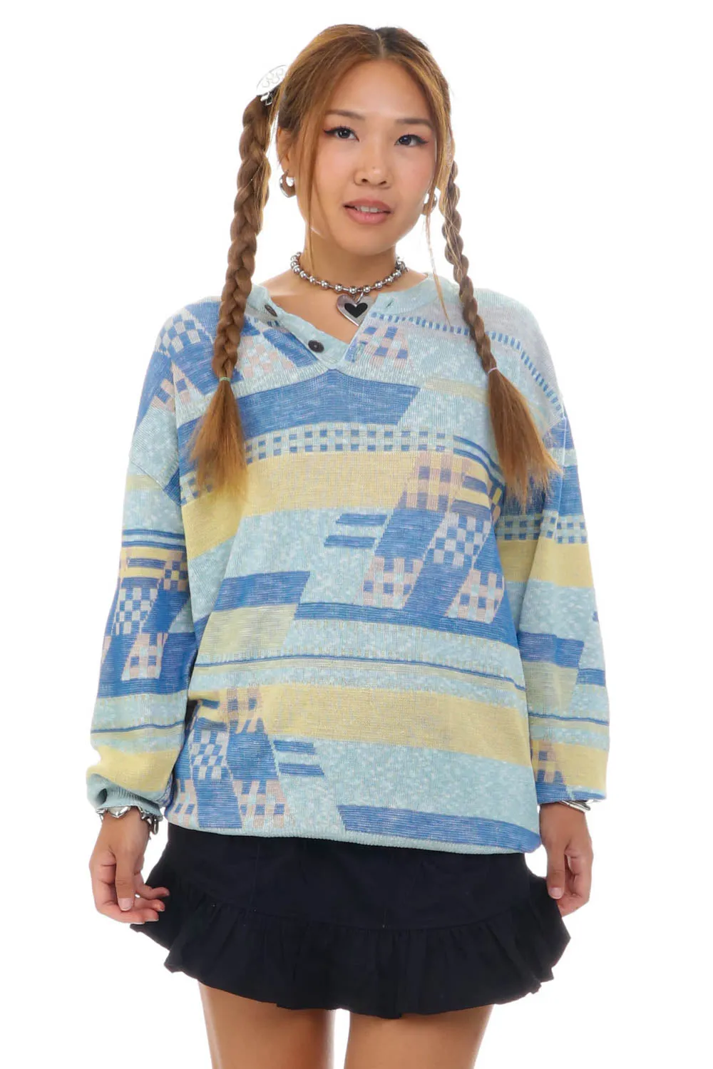 Vintage 90's City Boy Pastel Blue Knit Sweater - OSFM sold by Tunnel Vision