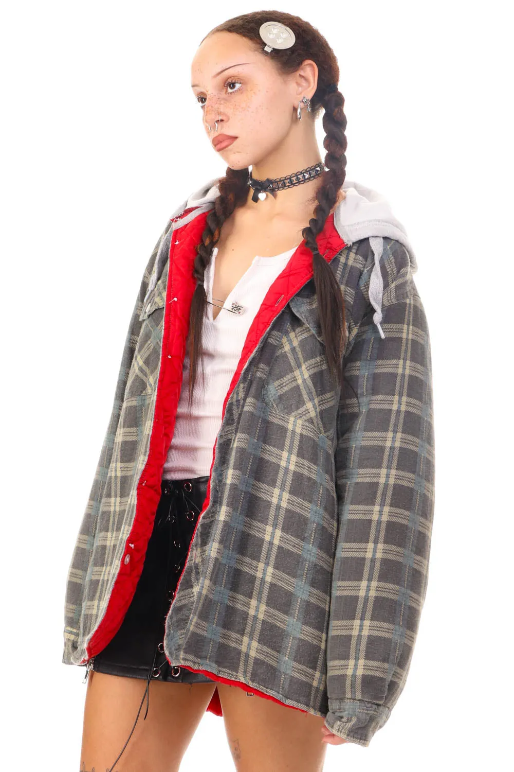 Vintage Y2K Faded Hoodie Flannel Jacket - OSFM sold by Tunnel Vision product image thumbnail 4