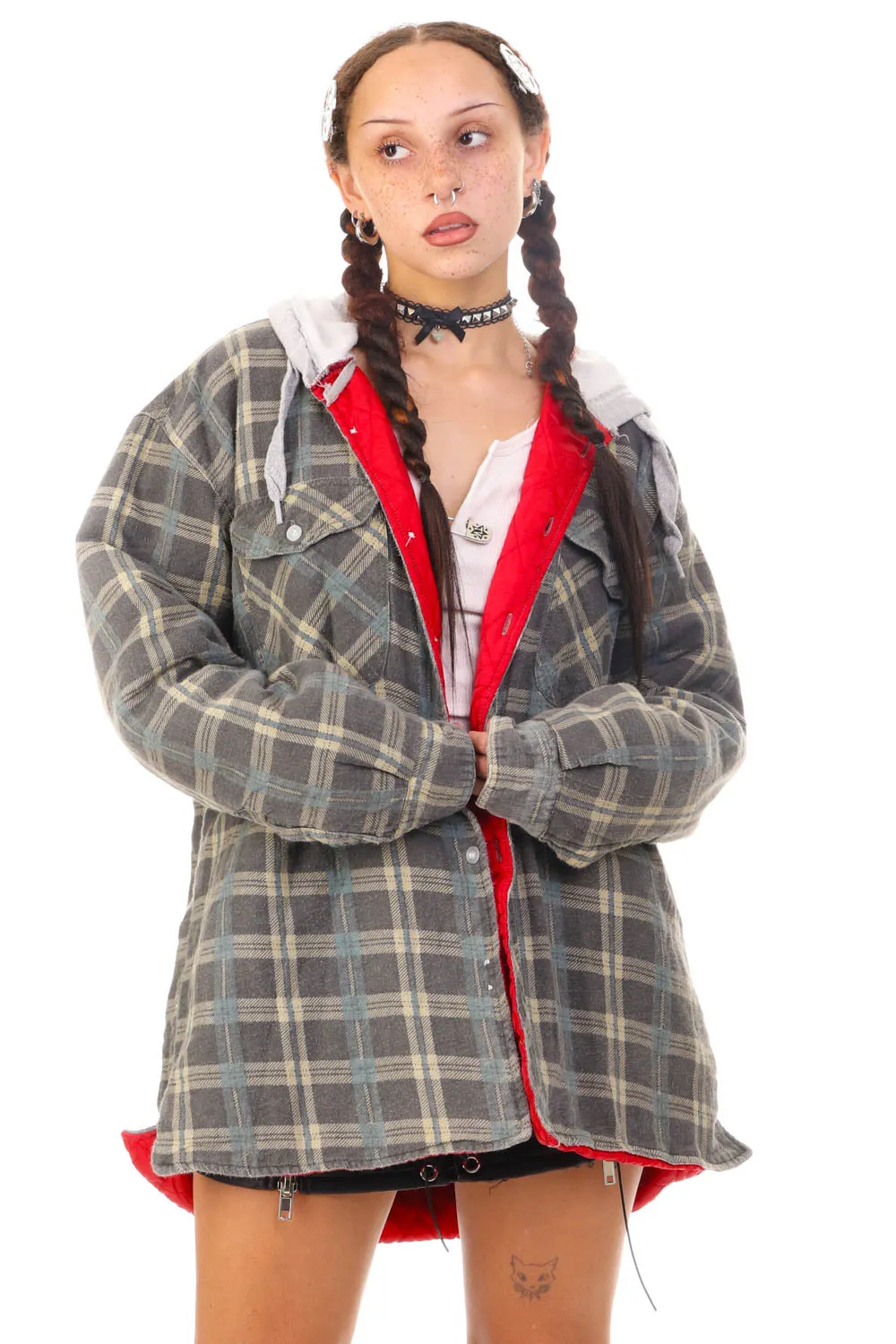 Vintage Y2K Faded Hoodie Flannel Jacket - OSFM sold by Tunnel Vision