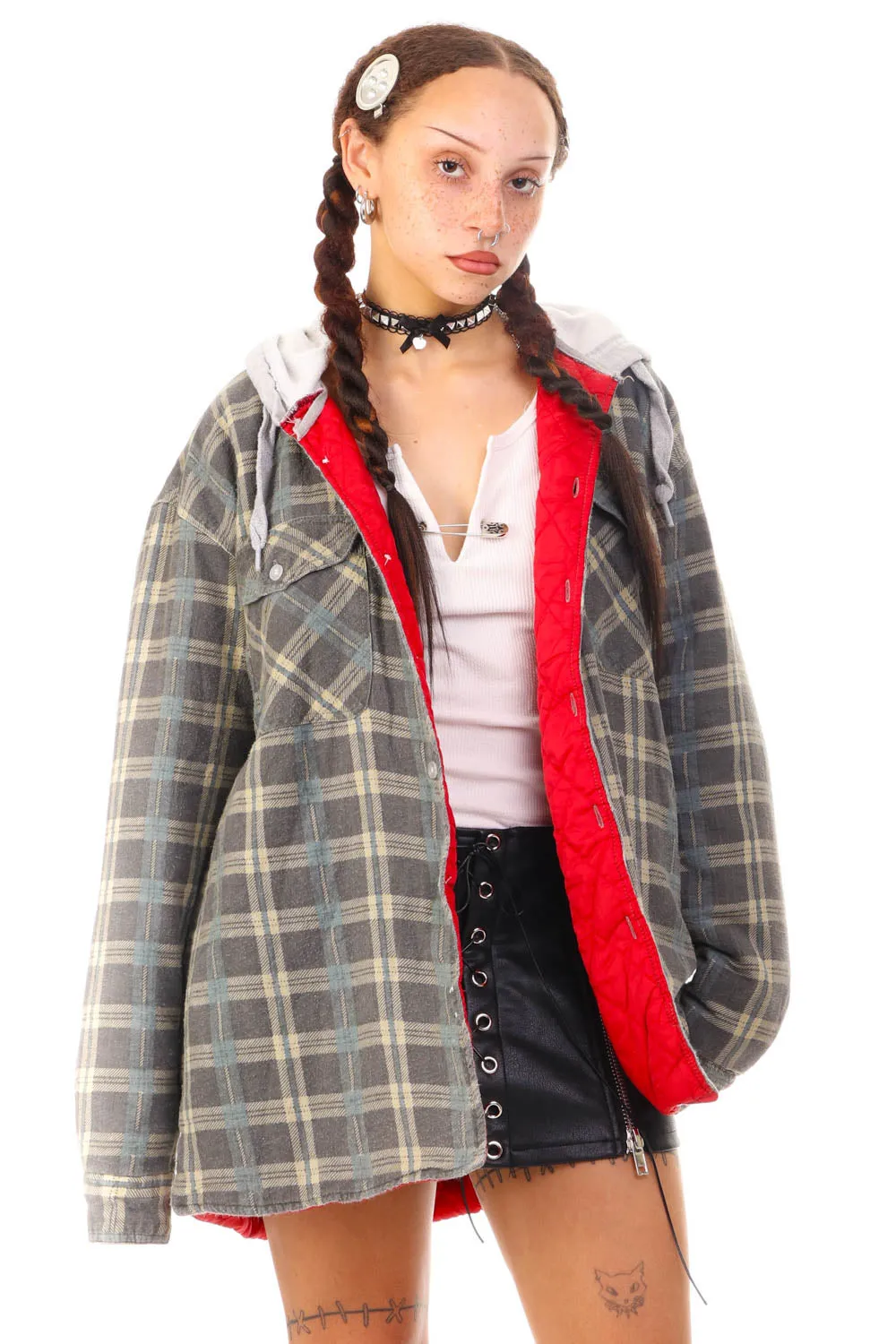 Vintage Y2K Faded Hoodie Flannel Jacket - OSFM sold by Tunnel Vision product image thumbnail 3