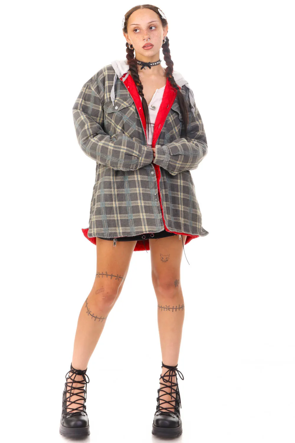 Vintage Y2K Faded Hoodie Flannel Jacket - OSFM sold by Tunnel Vision product image thumbnail 2