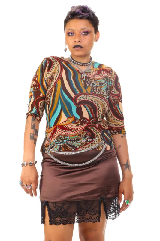 Vintage 90's May Brown Paisley Mesh Top - M/L sold by Tunnel Vision