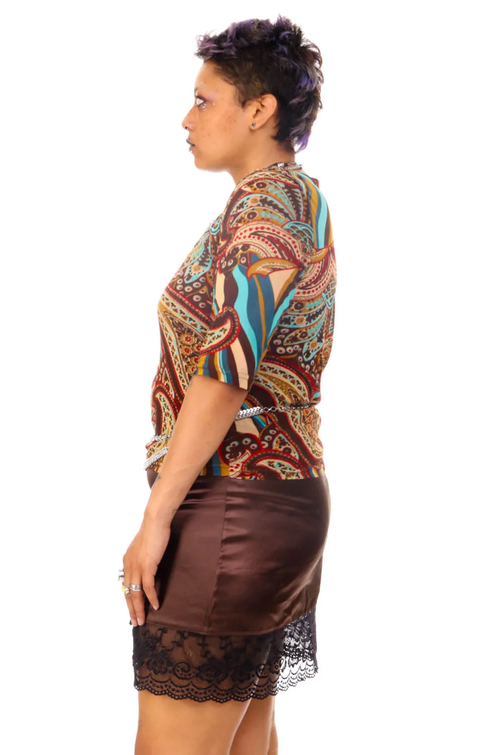 Vintage 90's May Brown Paisley Mesh Top - M/L sold by Tunnel Vision product image thumbnail 3