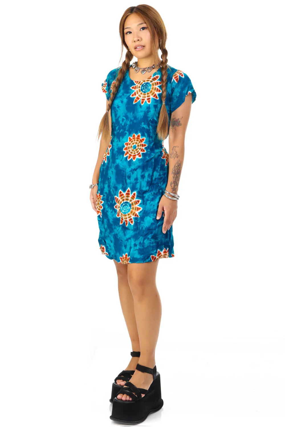 Vintage Y2K Tie-Dye Floral Short-Sleeve Dress - OSFM sold by Tunnel Vision product image thumbnail 3