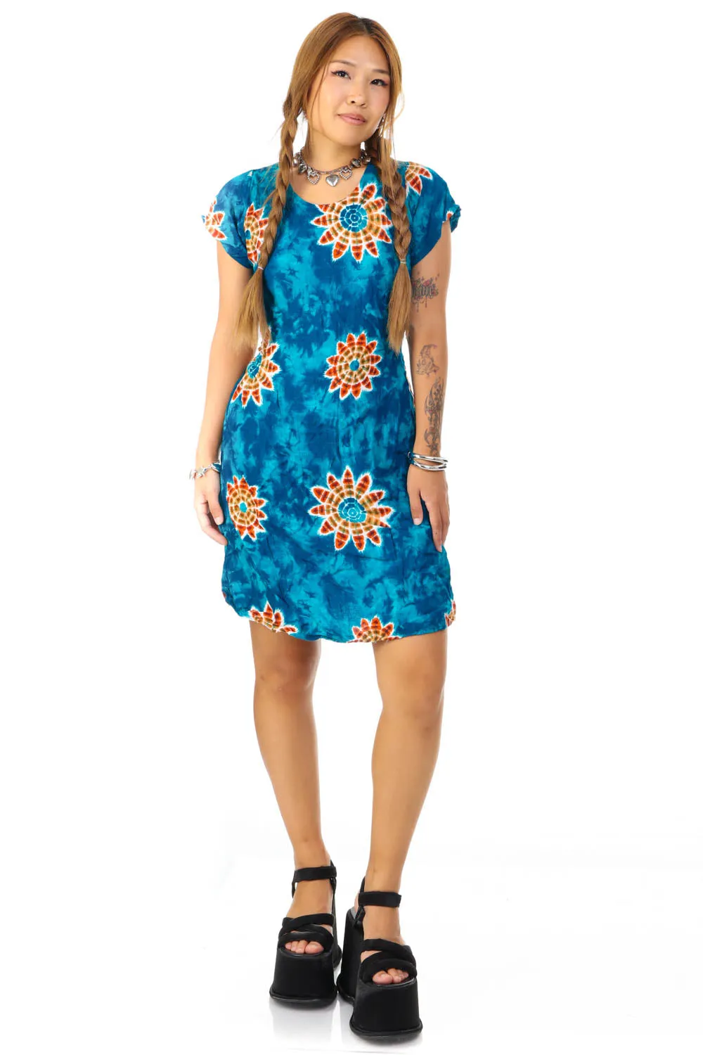 Vintage Y2K Tie-Dye Floral Short-Sleeve Dress - OSFM sold by Tunnel Vision product image thumbnail 2