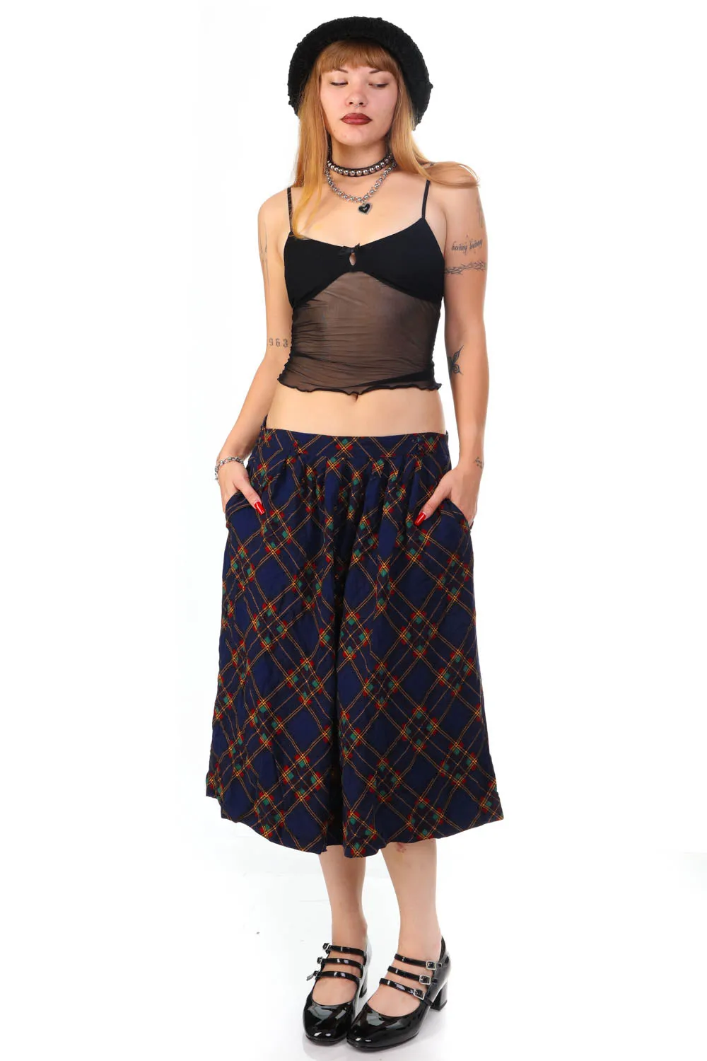 Vintage 90's Navy Diamond Plaid Skirt - M/L sold by Tunnel Vision product image thumbnail 5