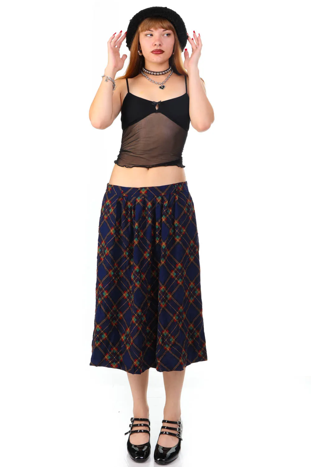 Vintage 90's Navy Diamond Plaid Skirt - M/L sold by Tunnel Vision product image thumbnail 3