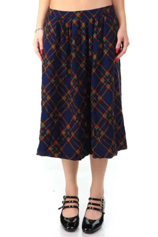 Vintage 90's Navy Diamond Plaid Skirt - M/L sold by Tunnel Vision