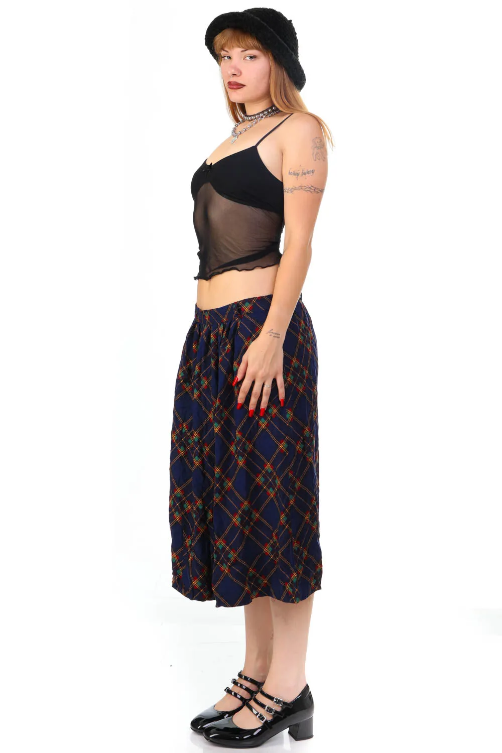 Vintage 90's Navy Diamond Plaid Skirt - M/L sold by Tunnel Vision product image thumbnail 4