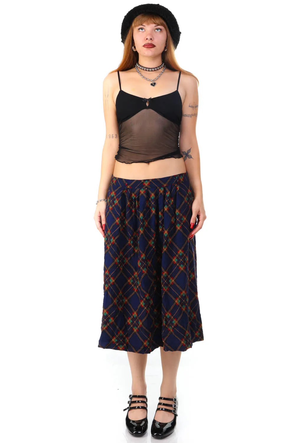 Vintage 90's Navy Diamond Plaid Skirt - M/L sold by Tunnel Vision product image thumbnail 2