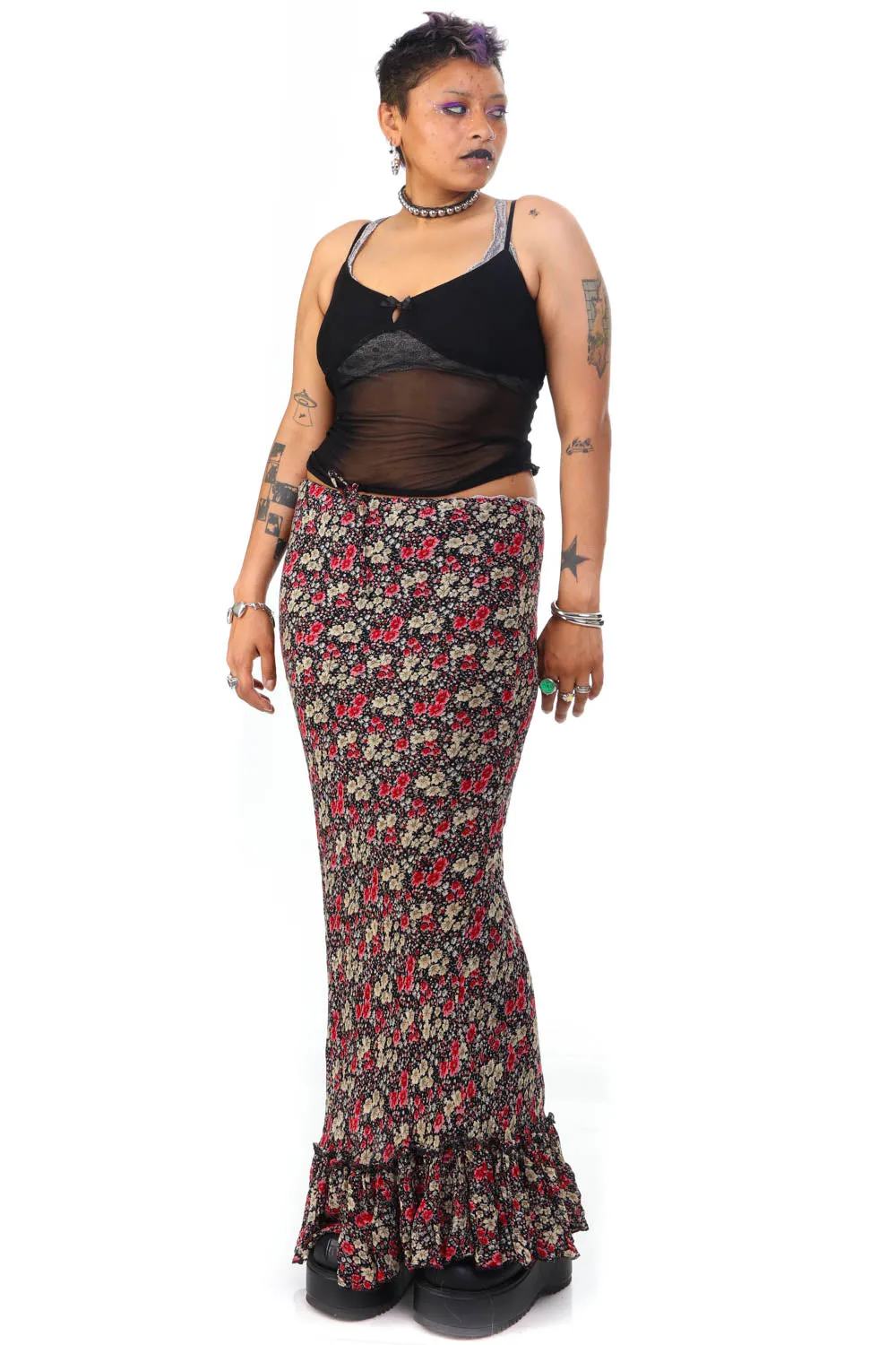 Vintage 90's Romantic Floral Ruffle Maxi Skirt - L/XL sold by Tunnel Vision product image thumbnail 3