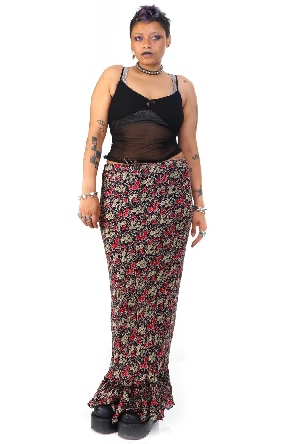 Vintage 90's Romantic Floral Ruffle Maxi Skirt - L/XL sold by Tunnel Vision product image thumbnail 2