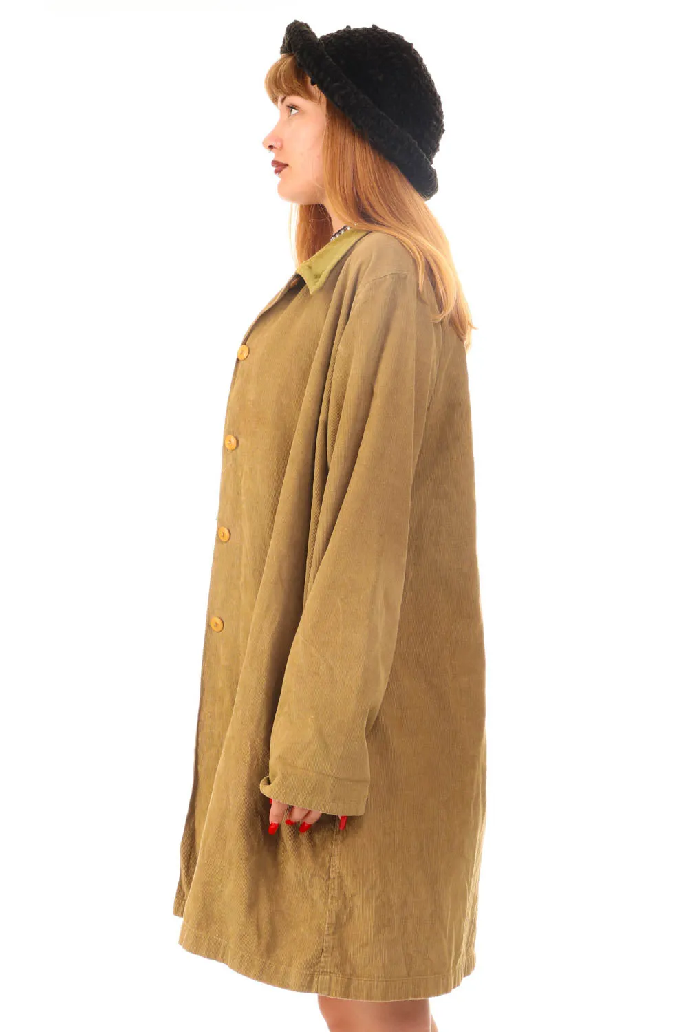 Vintage 90's Olive Green Corduroy Long Button Jacket - OSFM sold by Tunnel Vision product image thumbnail 5