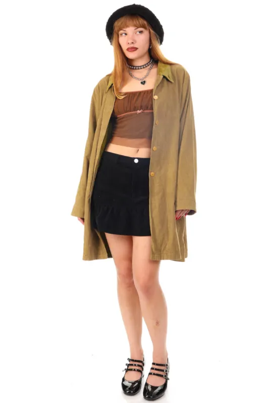 Vintage 90's Olive Green Corduroy Long Button Jacket - OSFM sold by Tunnel Vision