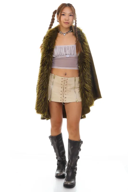 Vintage Y2K  Woodland Green Long Fur Vest - OSFM sold by Tunnel Vision