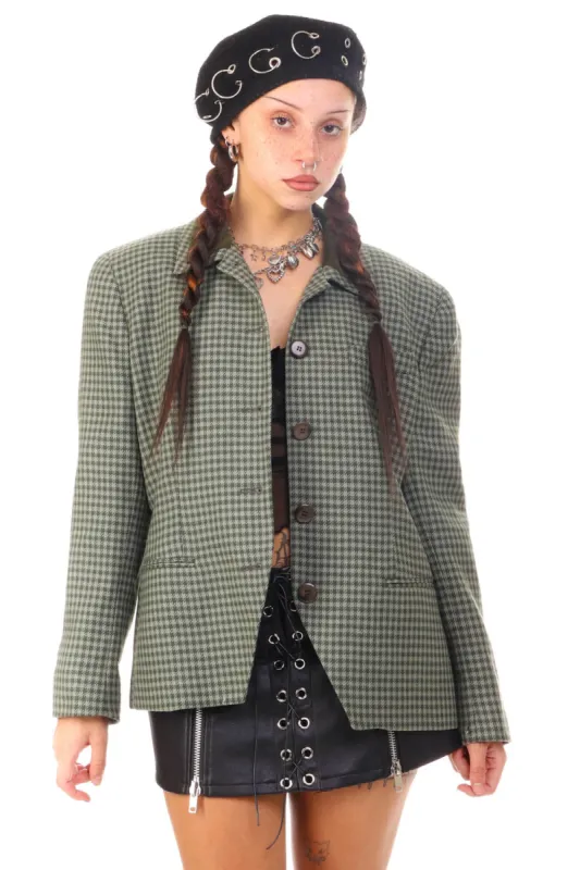 Vintage 90's Green Houndstooth Cropped Blazer - S/M sold by Tunnel Vision