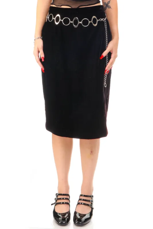 Vintage 80's Black Velvet Slit Skirt sold by Tunnel Vision