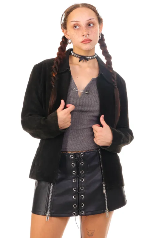 Vintage 90's Dominique Black Suede Leather Jacket - S sold by Tunnel Vision