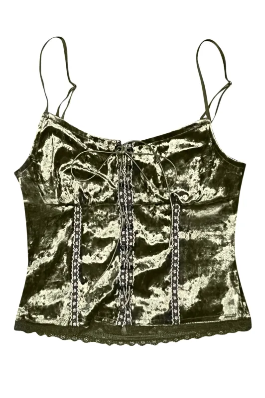 Ria Sage Velvet Lace-Up Top sold by Tunnel Vision