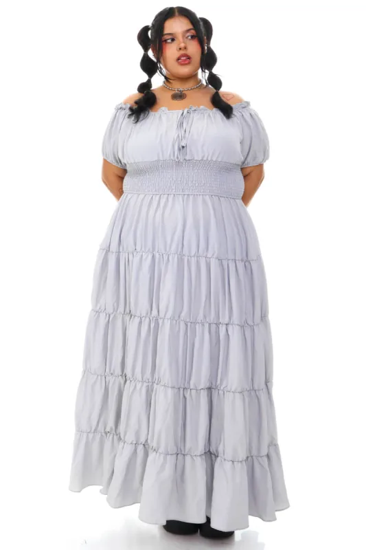Vintage Y2K Grey Tiered Ruffle Maxi Dress - 2X/3X sold by Tunnel Vision