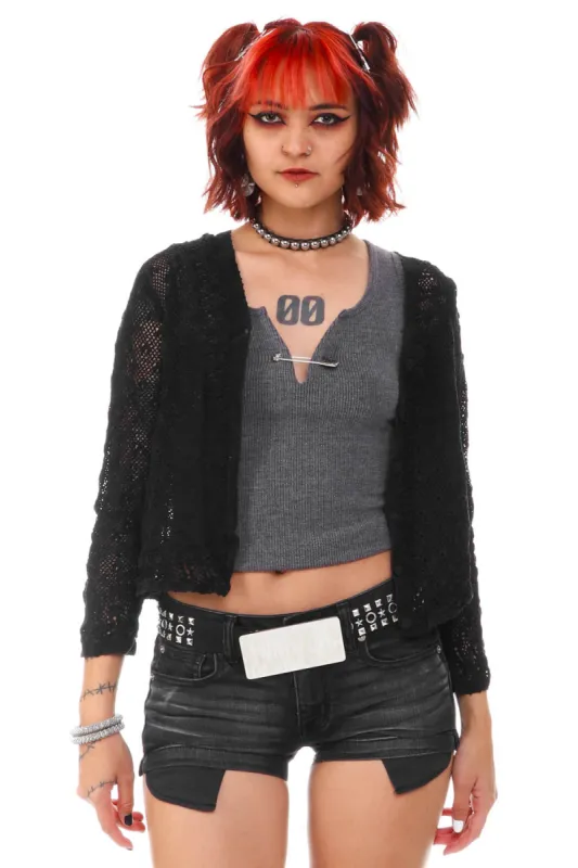 Vintage 70's Black Crochet Knit Cardigan - XS/S sold by Tunnel Vision