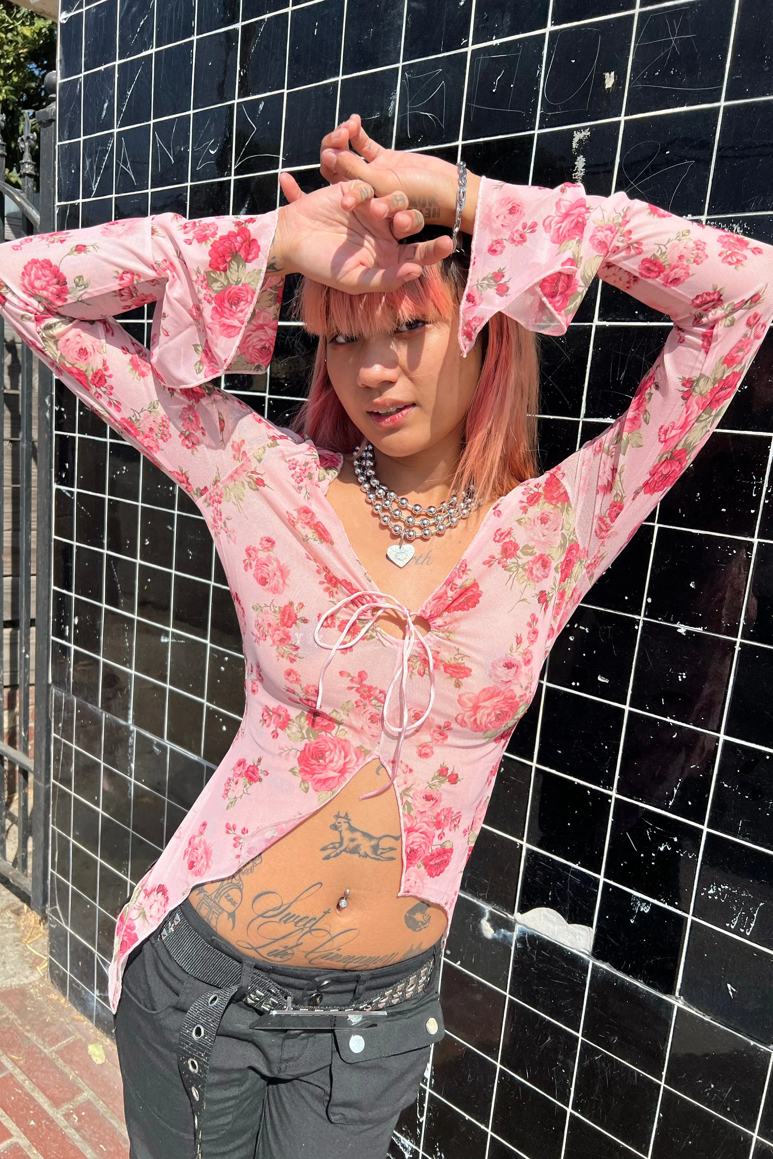 Everything Floral Flutter Mesh Top sold by Tunnel Vision product image thumbnail 4