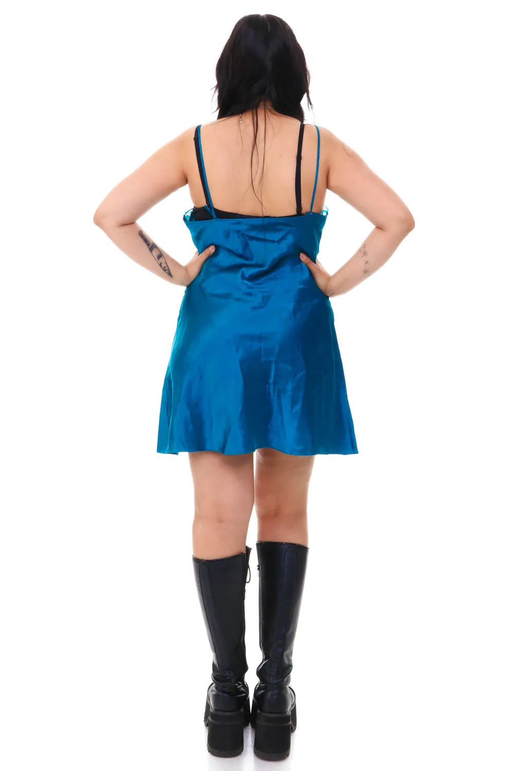 Vintage Y2K Jewel Teal Lace Slip Dress - M/L sold by Tunnel Vision product image thumbnail 5