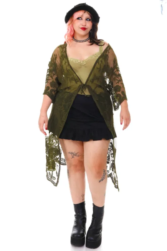 Vintage Y2K Dark Green Lace Cover Up - OSFM sold by Tunnel Vision