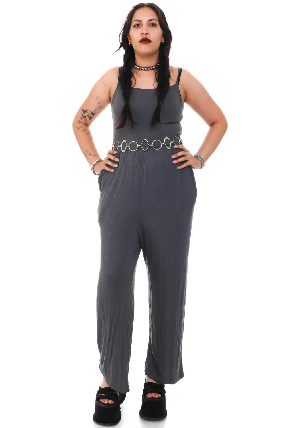 Vintage Y2K Grey Knit Jumpsuit - S sold by Tunnel Vision