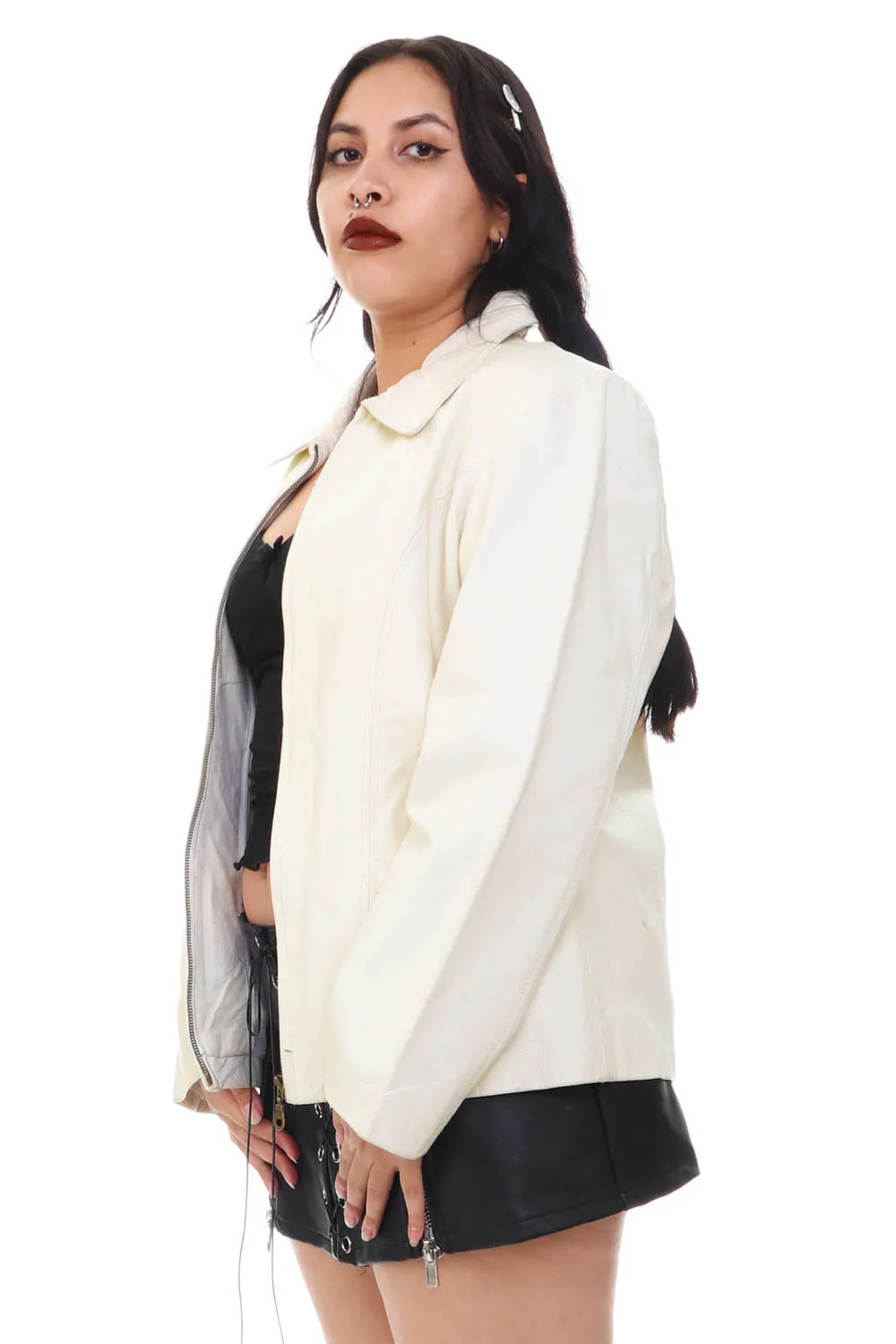 Vintage 90's Sherpa Lined White Leather Jacket - M sold by Tunnel Vision product image thumbnail 4