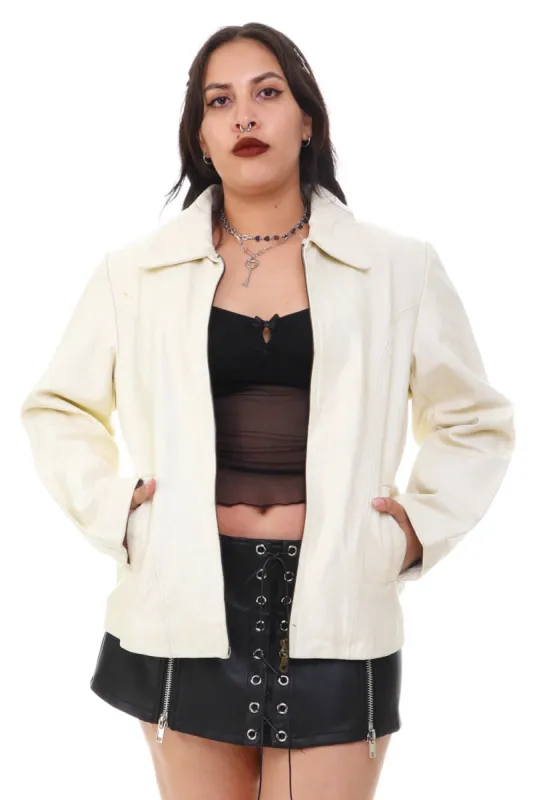 Vintage 90's Sherpa Lined White Leather Jacket - M sold by Tunnel Vision