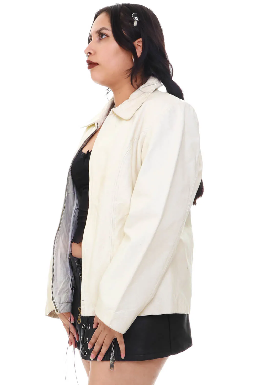 Vintage 90's Sherpa Lined White Leather Jacket - M sold by Tunnel Vision product image thumbnail 3