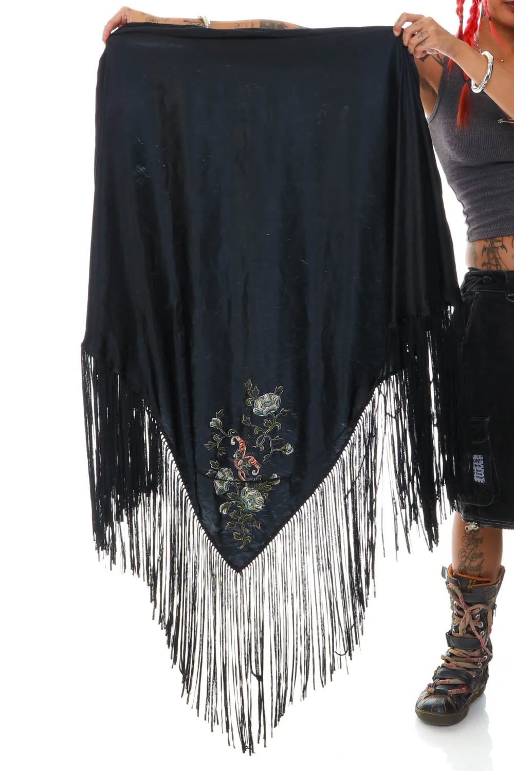 Vintage 90s Lucky Brand Fringe Shawl sold by Tunnel Vision