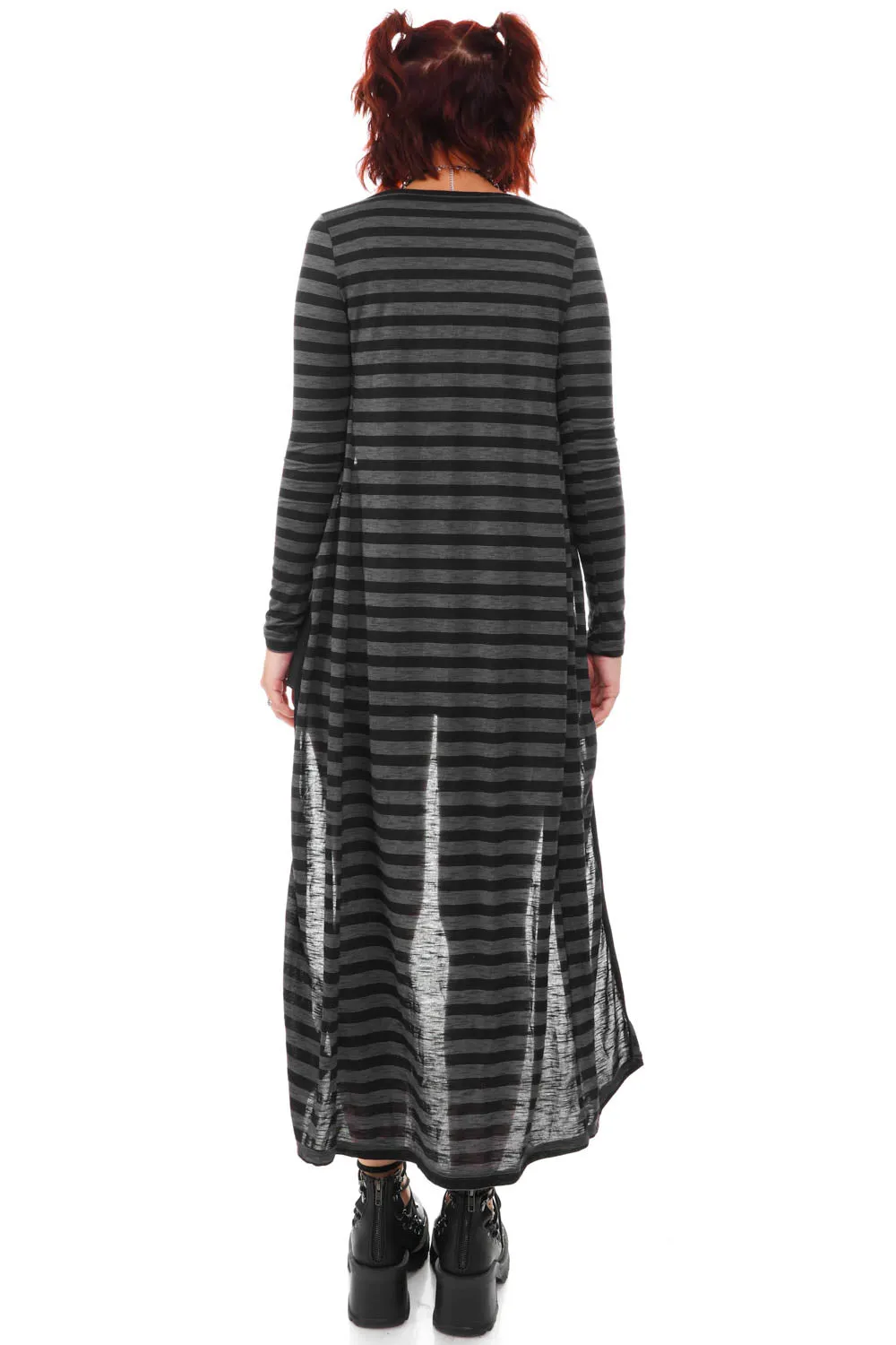 Vintage Y2K Long Line Black Striped Cardigan - S sold by Tunnel Vision product image thumbnail 5
