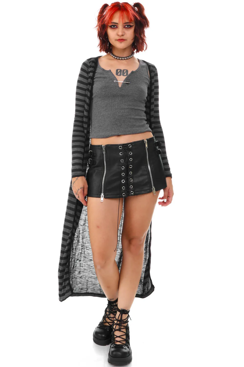 Vintage Y2K Long Line Black Striped Cardigan - S sold by Tunnel Vision product image thumbnail 2