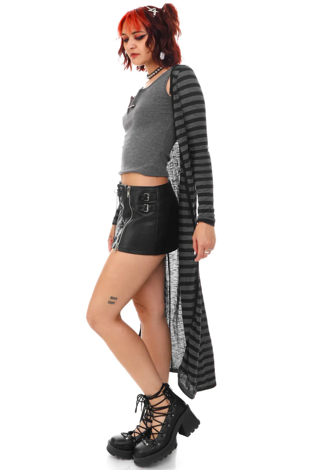 Vintage Y2K Long Line Black Striped Cardigan - S sold by Tunnel Vision product image thumbnail 3