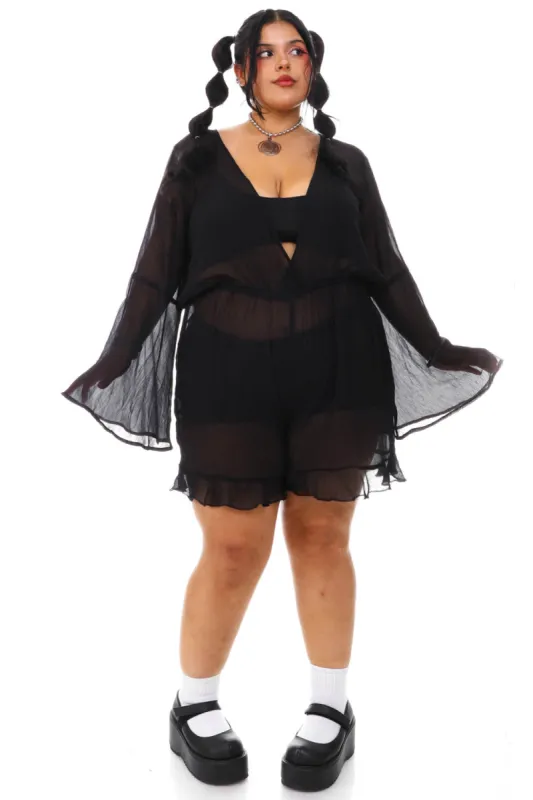 Vintage Y2K Sheer Black Ruffle Jumpsuit - 2X/3X sold by Tunnel Vision