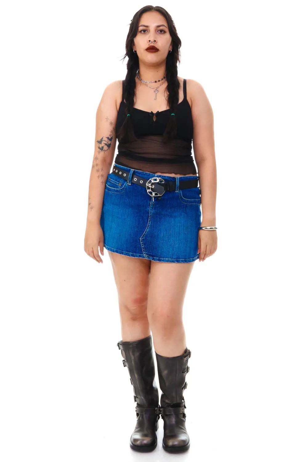 Vintage Y2K Micro Mini Rhinstone Denim Skirt - M/L sold by Tunnel Vision product image thumbnail 2