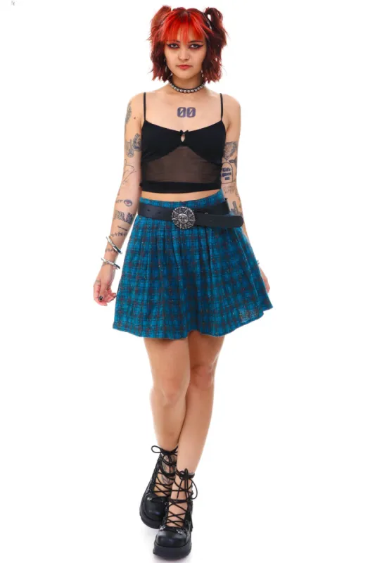 Vintage Y2K Blue Wool Plaid Skirt - S/M sold by Tunnel Vision