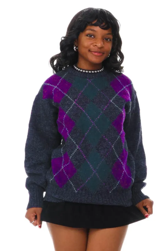 Vintage 90's Argyle Wool Knit Grandpa Sweater - S/M sold by Tunnel Vision