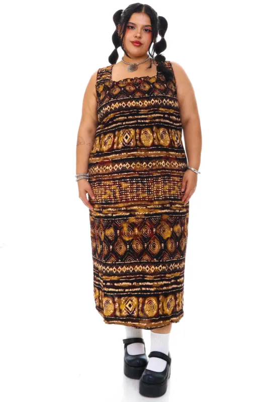 Vintage Y2K Earth Spiral Mixed Print Maxi Dress - XL/2X sold by Tunnel Vision