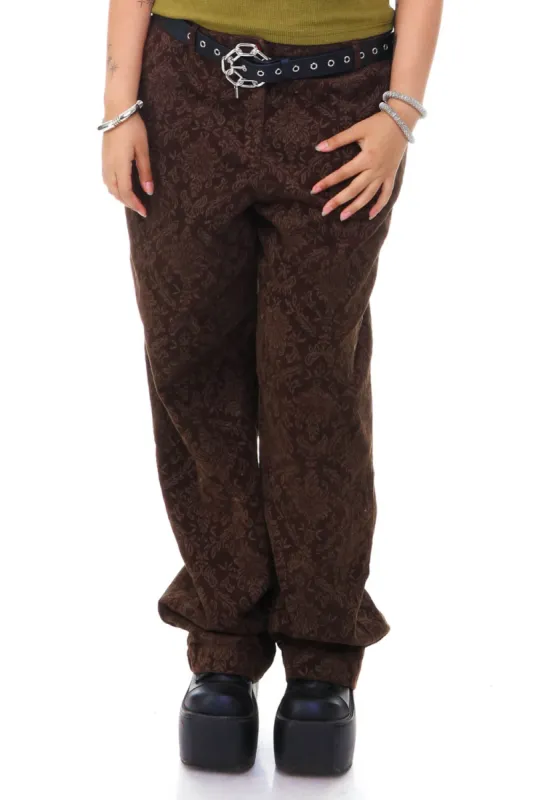Vintage 90s Brown Damask Ribbed Corduroy Pants - M/L sold by Tunnel Vision