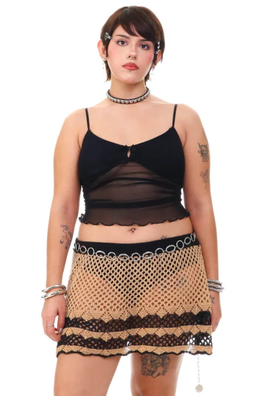 Vintage Y2K Cookie & Cream Crochet Mini Skirt - M/L sold by Tunnel Vision