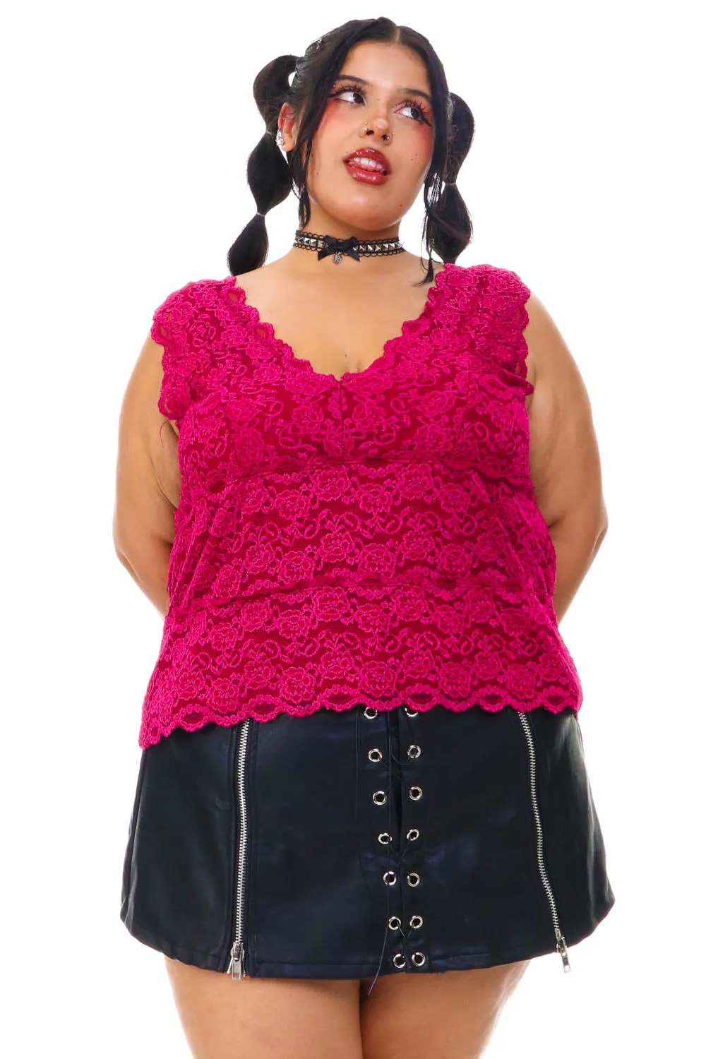 Vintage Y2K Fuchsia Lace Tank Top - 2X/3X sold by Tunnel Vision product image thumbnail 3