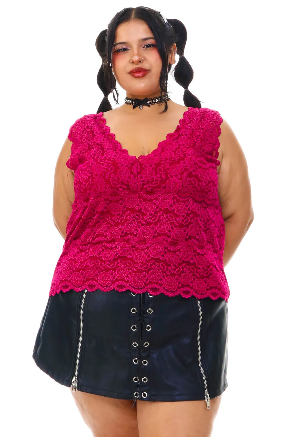 Vintage Y2K Fuchsia Lace Tank Top - 2X/3X sold by Tunnel Vision